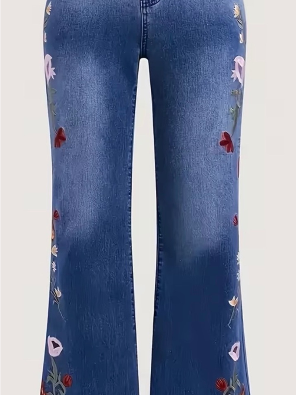 Women’s Blue Floral-Embroidered Flared Jeans